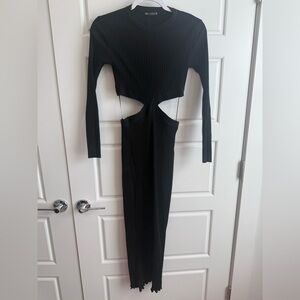 Zara Black Long Sleeve Cut-Out Dress
